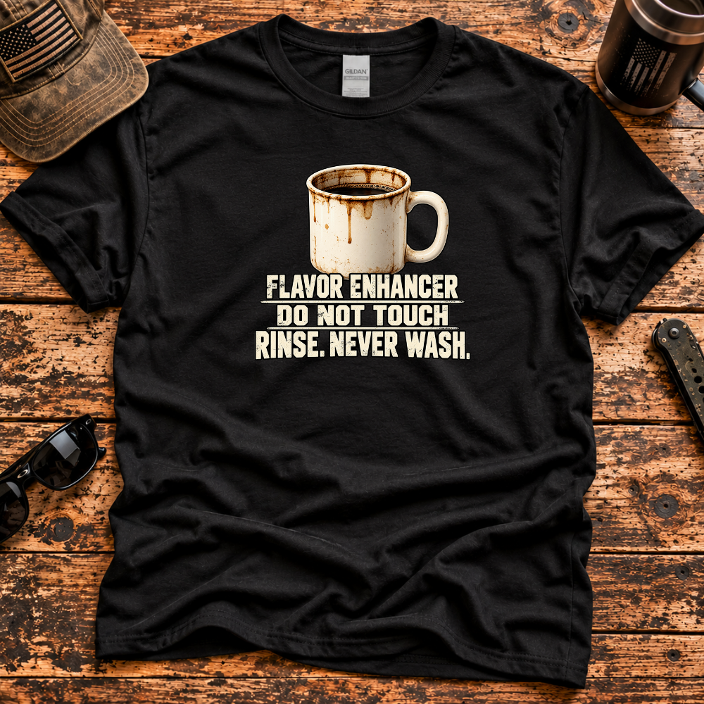 Rinse. Never Wash. – Navy Coffee T-Shirt