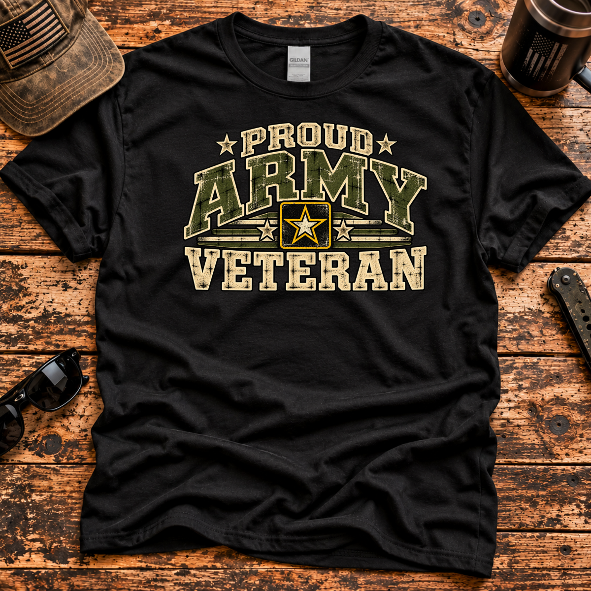 Proud Army Veteran – Vintage Military Star T-Shirt