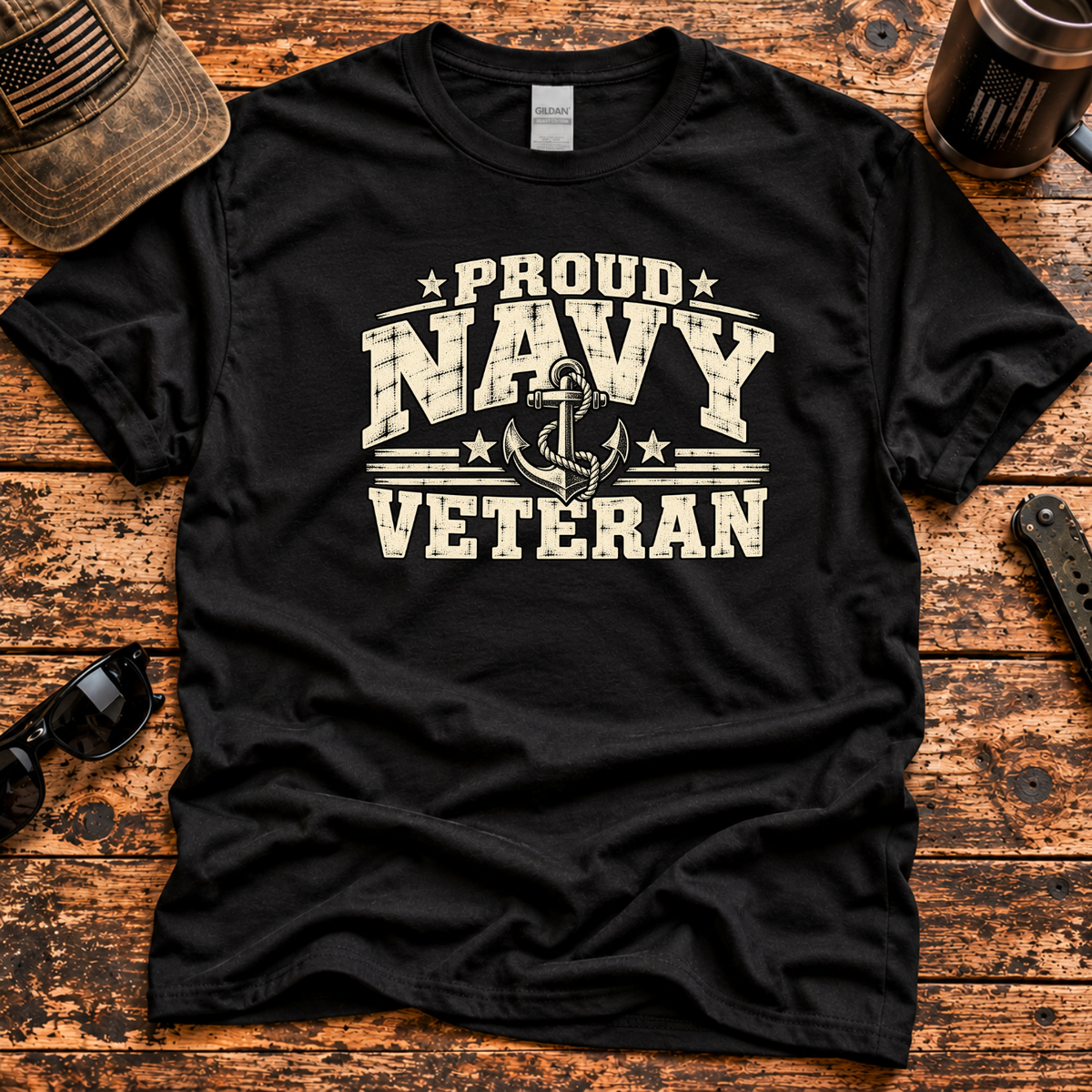 Proud Navy Veteran – Vintage Anchor T-Shirt