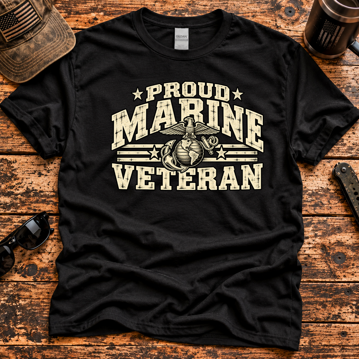 Proud Marine Veteran – Vintage Eagle, Globe & Anchor T-Shirt