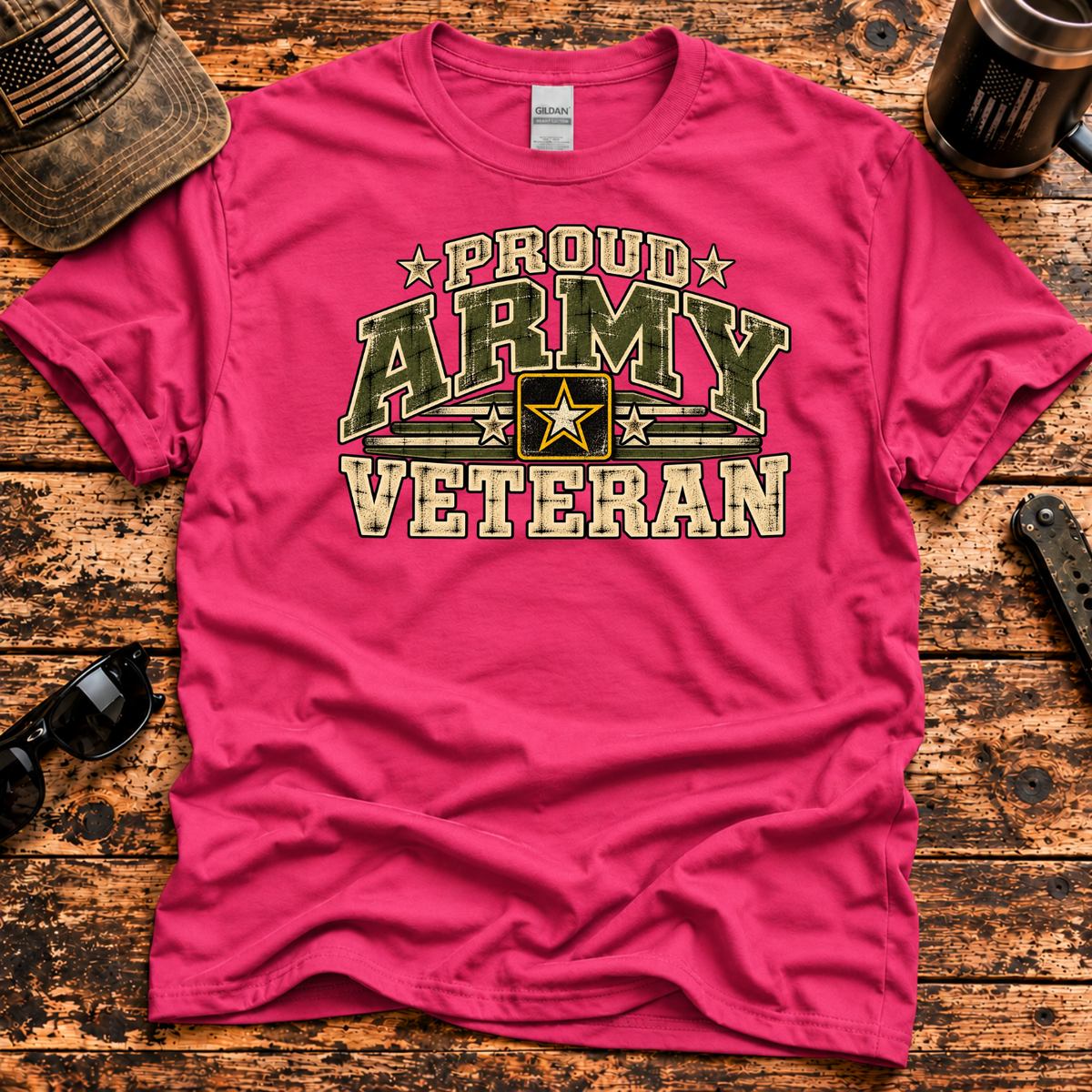Proud Army Veteran – Vintage Military Star T-Shirt