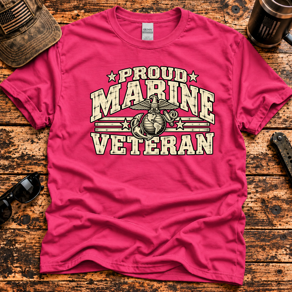 Proud Marine Veteran – Vintage Eagle, Globe & Anchor T-Shirt