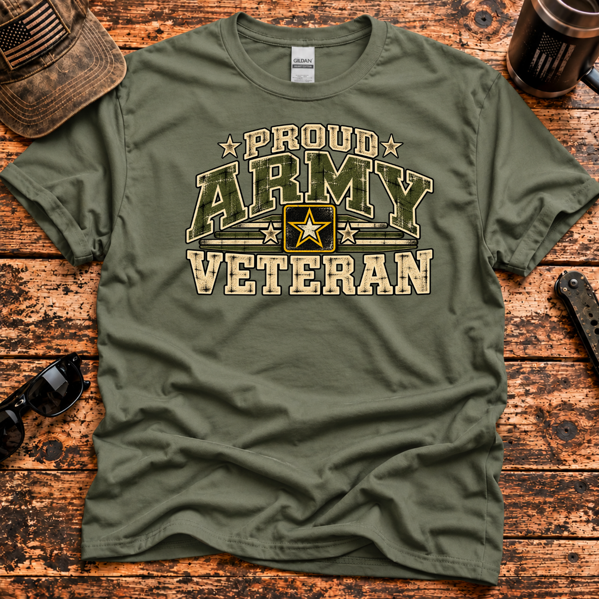 Proud Army Veteran – Vintage Military Star T-Shirt