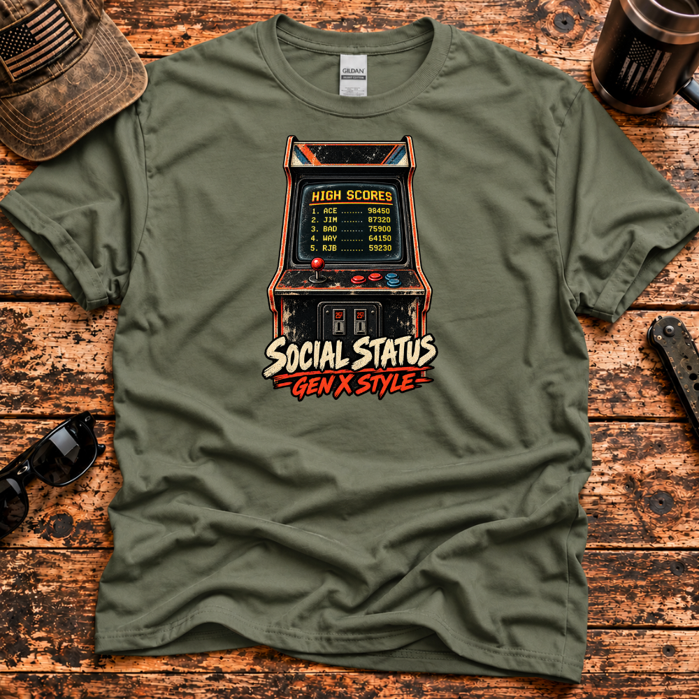 Social Status Gen X Style – Retro Arcade T-Shirt