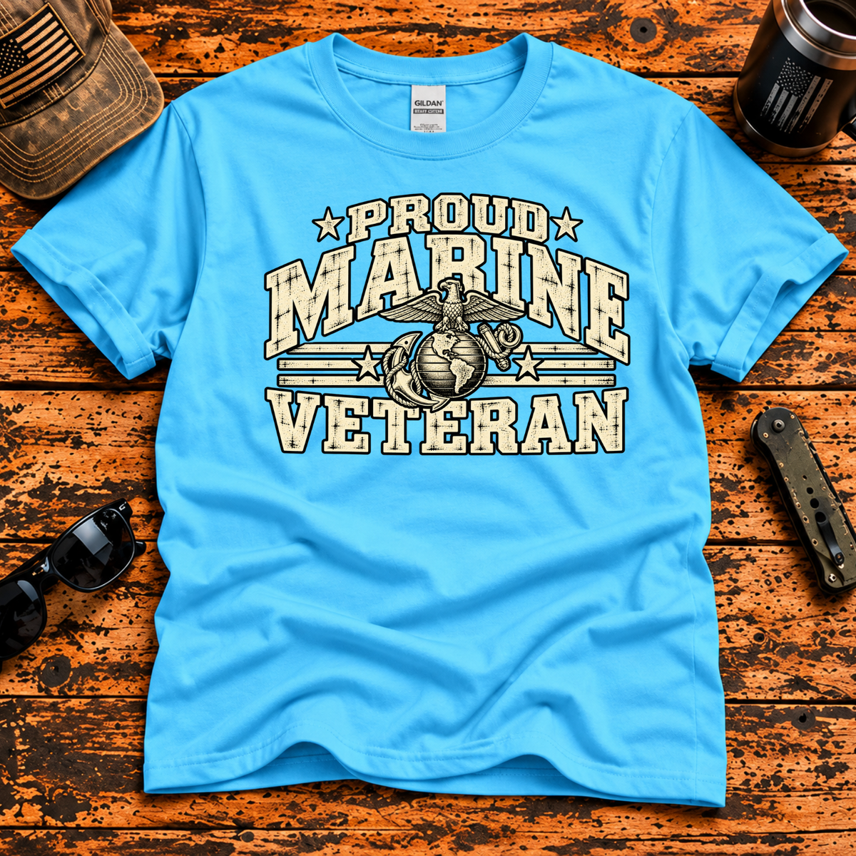 Proud Marine Veteran – Vintage Eagle, Globe & Anchor T-Shirt