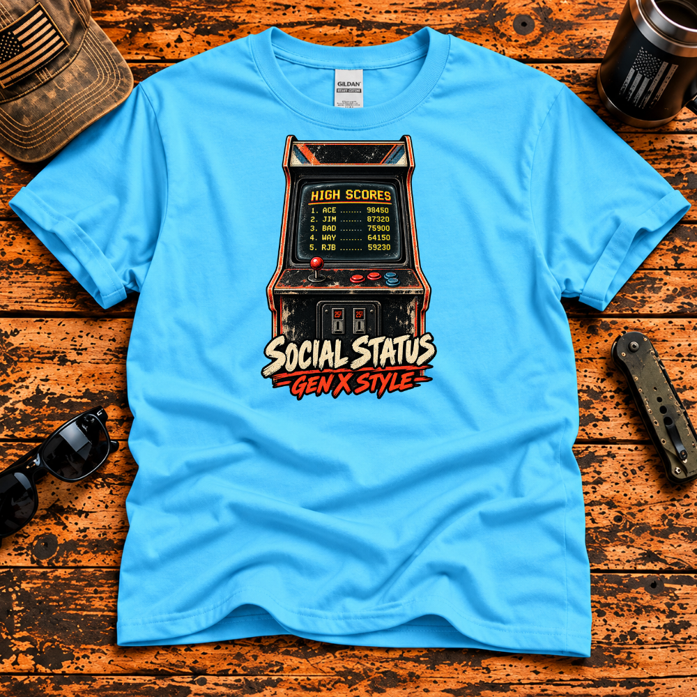 Social Status Gen X Style – Retro Arcade T-Shirt