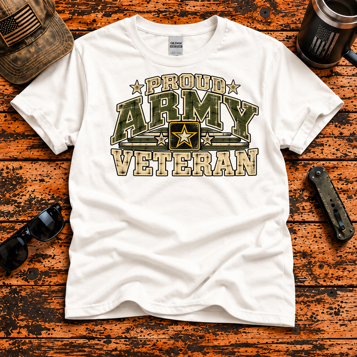 Proud Army Veteran – Vintage Military Star T-Shirt