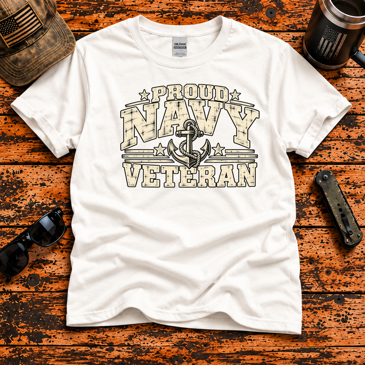 Proud Navy Veteran – Vintage Anchor T-Shirt