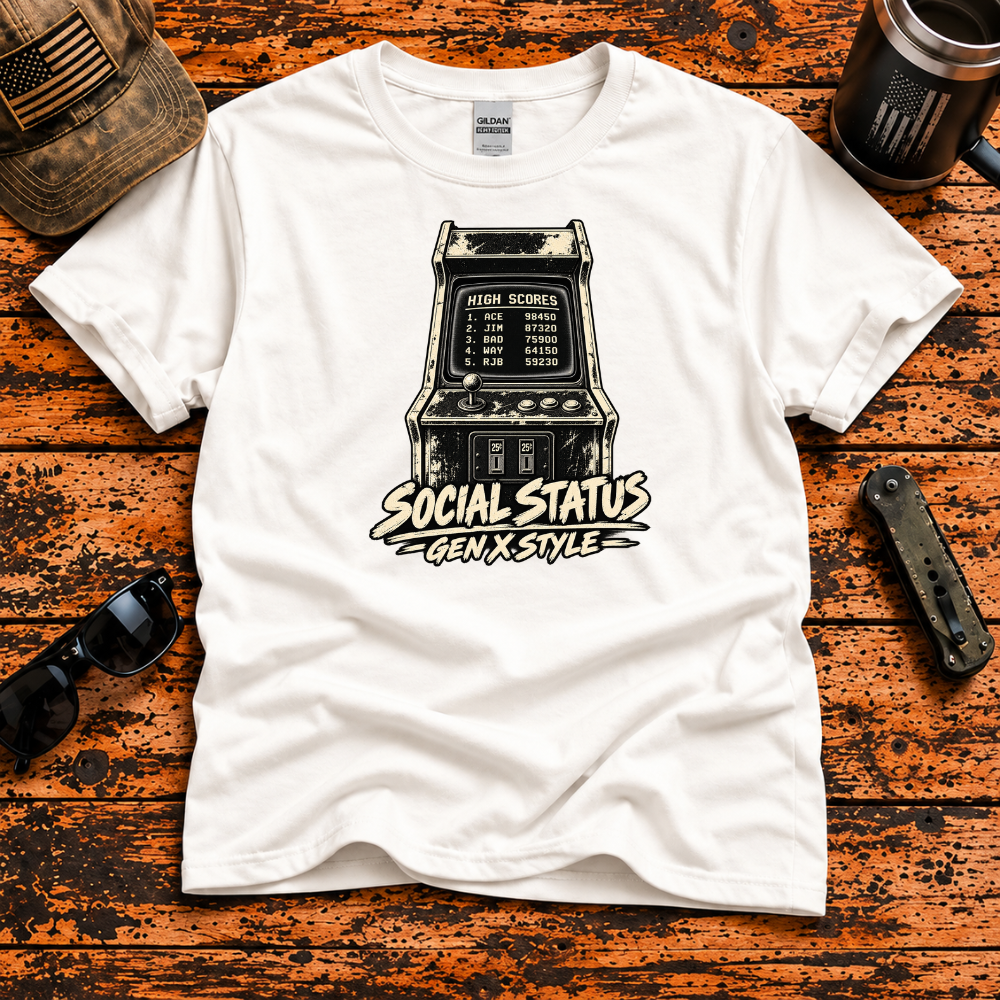 Social Status Gen X Style – Retro Arcade T-Shirt