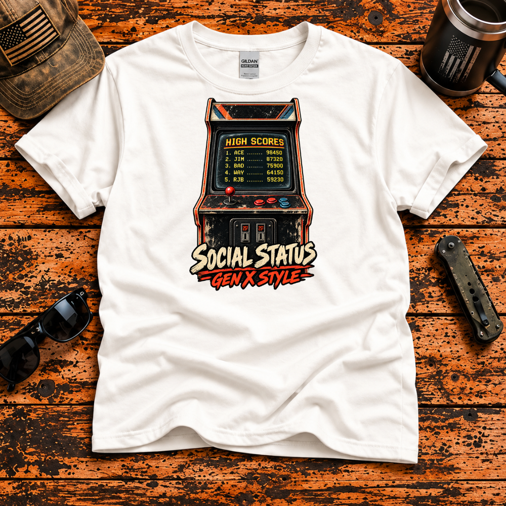 Social Status Gen X Style – Retro Arcade T-Shirt