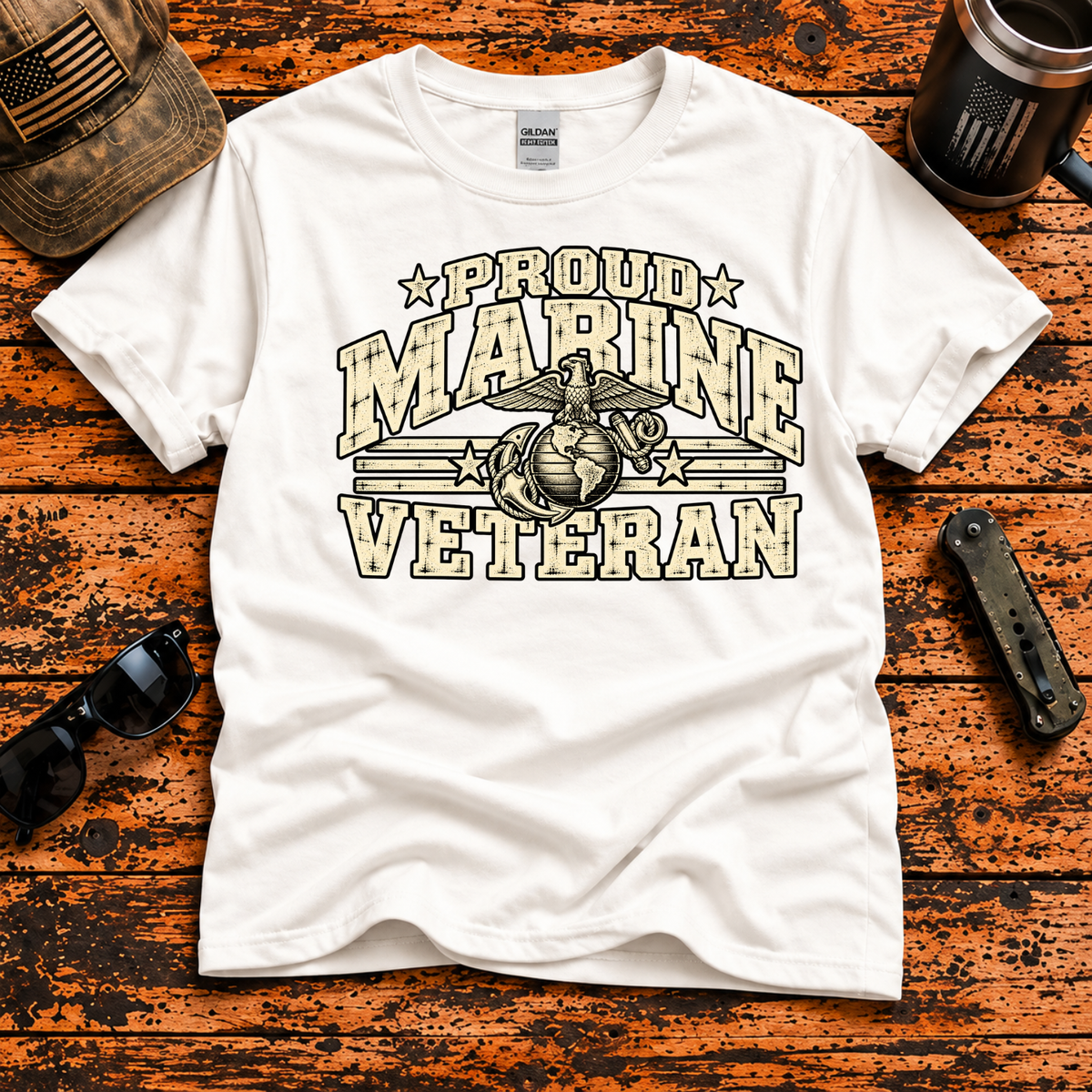 Proud Marine Veteran – Vintage Eagle, Globe & Anchor T-Shirt
