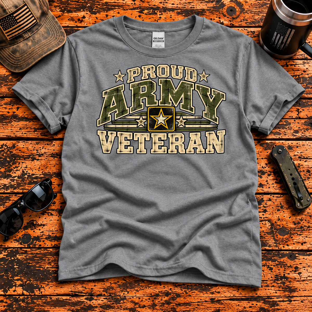 Proud Army Veteran – Vintage Military Star T-Shirt