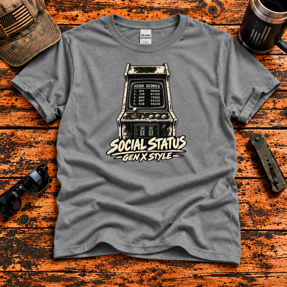 Social Status Gen X Style – Retro Arcade T-Shirt