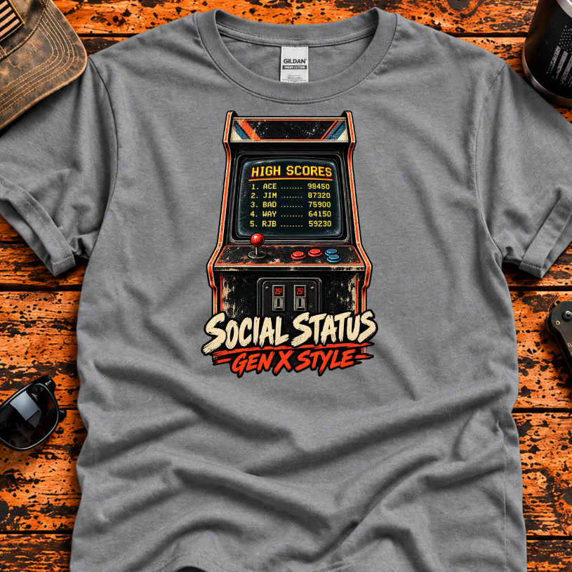 Social Status Gen X Style – Retro Arcade T-Shirt
