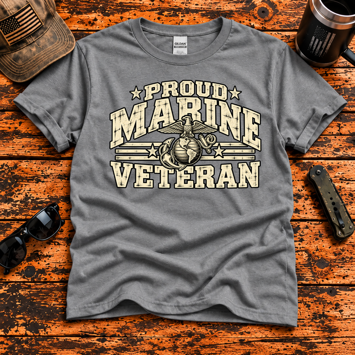 Proud Marine Veteran – Vintage Eagle, Globe & Anchor T-Shirt